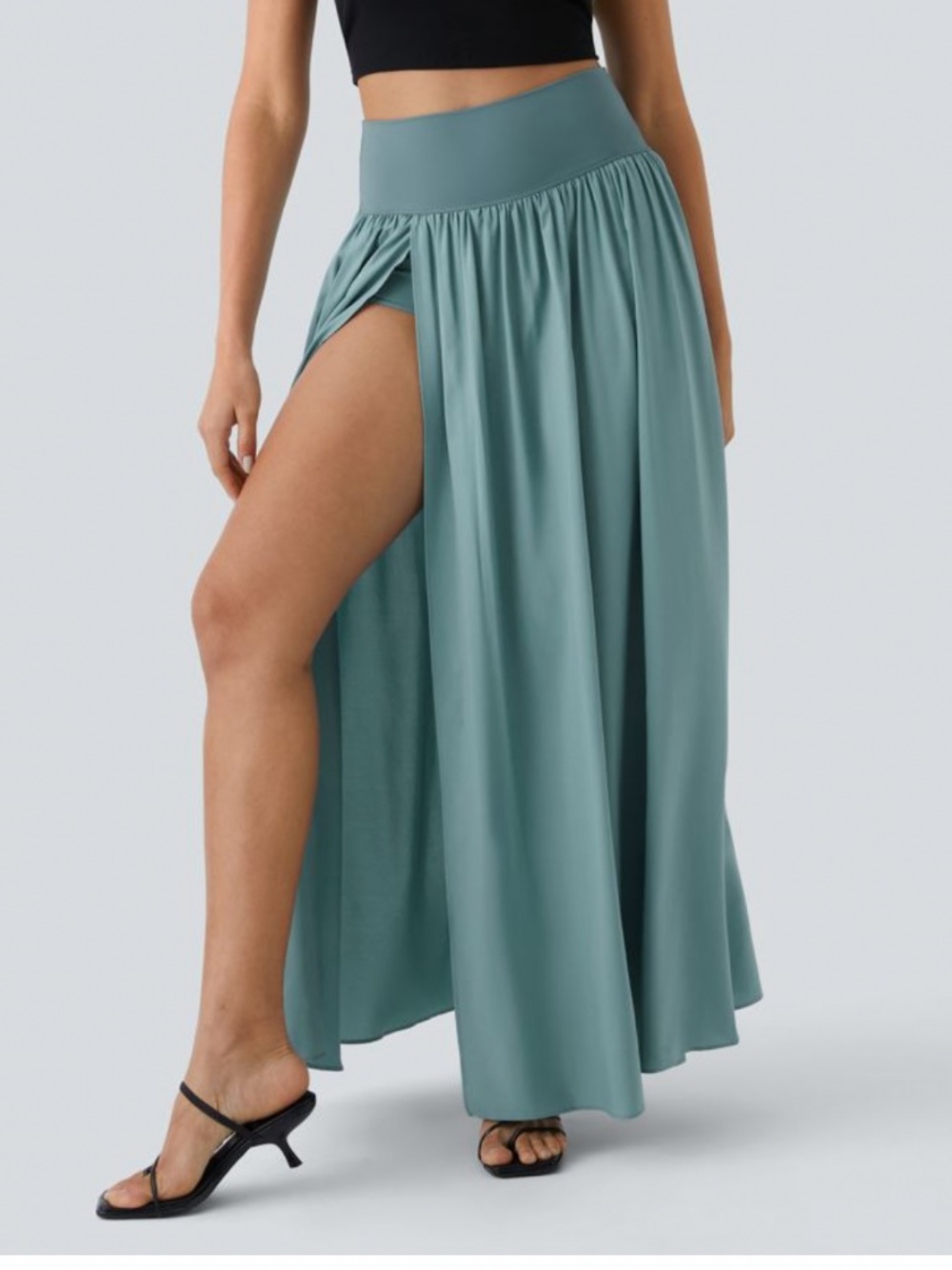 HALARA High Waisted Split 2-in-1 Flowy Quick Dry Maxi Casual Skirt - Picture 4 of 6